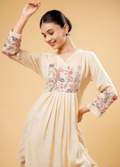 Ivory Kurta Set with Pastel Floral Embroidery & Palazzo