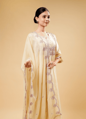 Cream Kurta Set with Border Dupatta