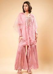 Aqua Blush Pink block Printed Cotton Kurta Set
