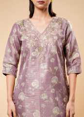 Mauvelous Purple Pant Set with Floral Shimmer Print