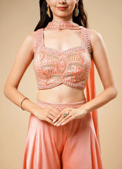 Blush Pink Flary Western Set with Designer Neck Patch Dupatta