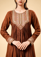 Mocha Anarkali Set with Dupatta
