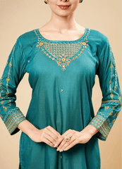 Rich Green Kurta Set with Handwoven Silk Dupatta