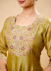 Terrain Green Flared Palazzo Set with Half Circle Border Dupatta