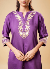 Lilac Purple Kurta Pant Set with Printed Dupatta