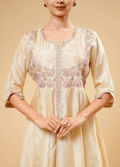 Cream Kurta Set with Border Dupatta