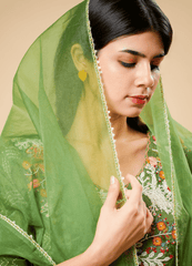 Mehndi Green Embroidered Cotton Kurta Set with Dupatta