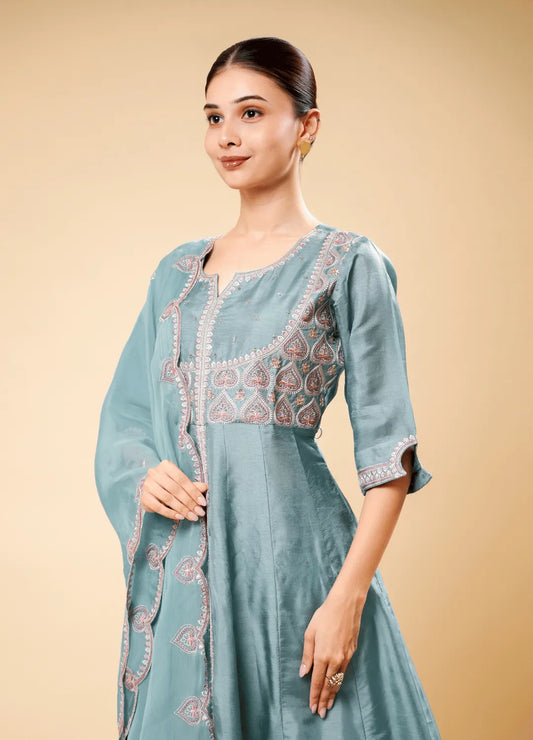 Pantone Anarkali Plazo Set with Unique Dupatta Border