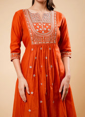 Elegant Flared Palazzo Set in Pure Rust Shade