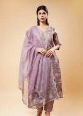 Mauvelous Purple Pant Set with Floral Shimmer Print