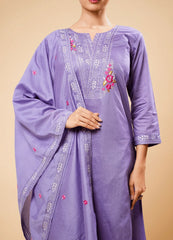 Wisteria Purple Kurta Set with Classy V-Neck & Floral Patch