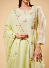 Pistachio Green Swan Embroidered Kurta Set