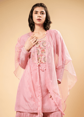 Aqua Blush Pink block Printed Cotton Kurta Set