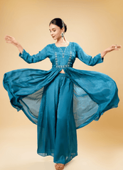 Deep Sea Green Kurta Pant Set with Chiffon Border Dupatta