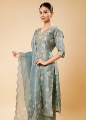 Tempered Grey Pant Pair with Floral Shimmer Print