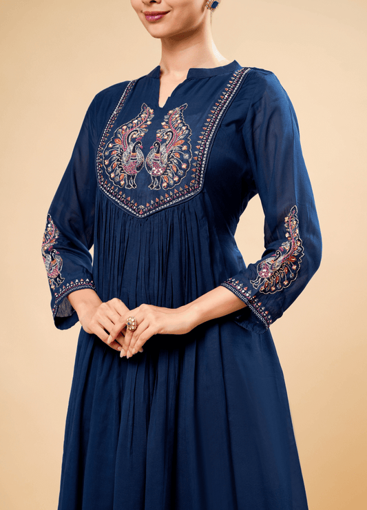 Royal Blue Anarkali Kurta Set with Katdana & Jardosi Work