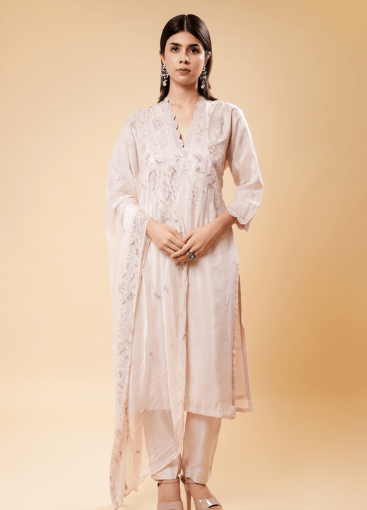 Blush Elegance Set with Thread Work & Dupatta