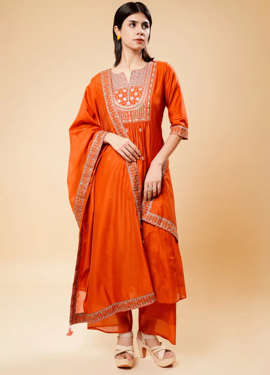 Elegant Flared Palazzo Set in Pure Rust Shade