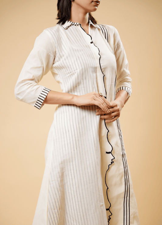 Ivory (Off White) Set with Pintuck & Black Trim