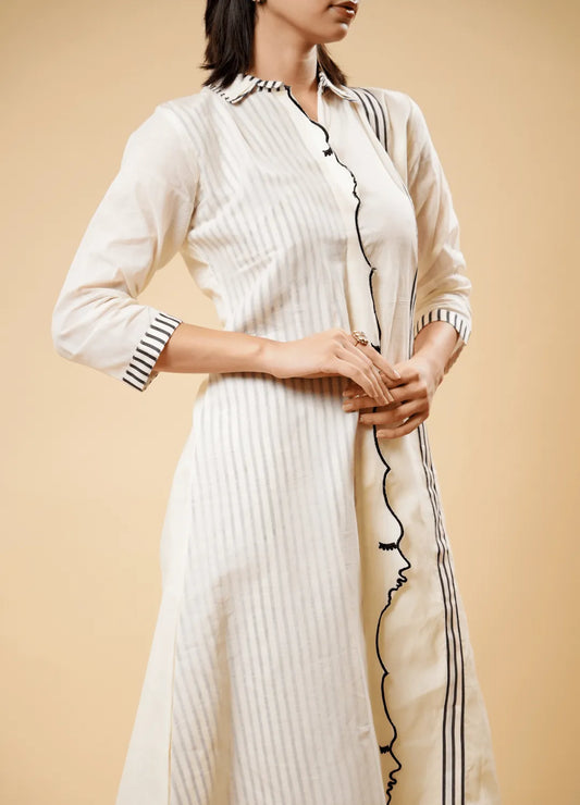 Ivory (Off White) Set with Pintuck & Black Trim