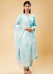 Sky Blue Handblock Printed Cotton Kurta Set