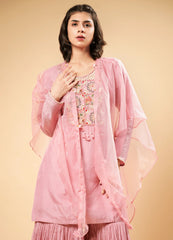 Blush Pink Sharara Set with Designer Organza Shrug