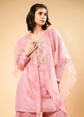 Aqua Blush Pink block Printed Cotton Kurta Set
