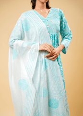 Sky Blue Handblock Printed Cotton Kurta Set