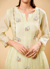 Pistachio Green Swan Embroidered Kurta Set