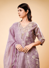 Mauvelous Purple Pant Set with Floral Shimmer Print