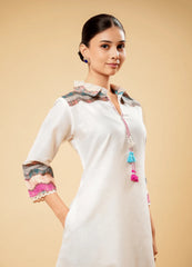 Ivory (Off-White) Kurta Set with Multicolor Wave Print