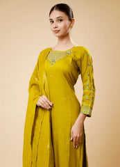 Soft Mustard Kurta Set with Handwoven Dupatta