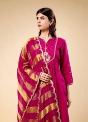 Jardosi Peacock art in cardinal purple palazzo pants with weaving rich dupatta
