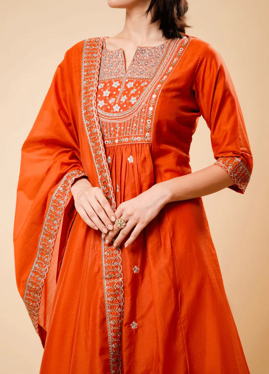 Elegant Flared Palazzo Set in Pure Rust Shade