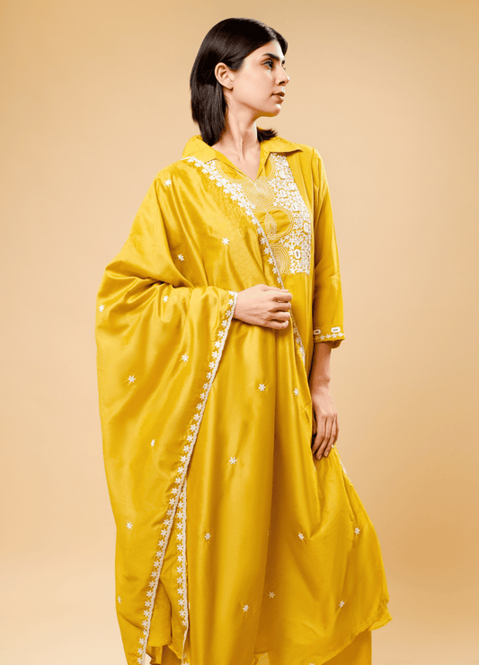Zard Yellow Embroidered Kurta Set with Dupatta