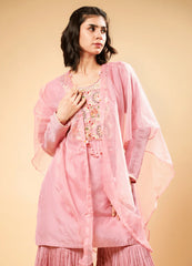 Blush Pink Sharara Set with Designer Organza Shrug