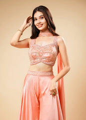 Blush Pink Flary Western Set with Designer Neck Patch Dupatta