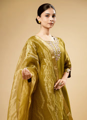 Shiny Mustard Silk Kurta Plazo Set with Dupatta & Hand Embroidery