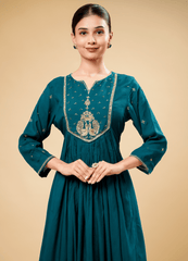 Deep Sea Green Kurta Set with Jardosi Peacock Art & Weaving Dupatta