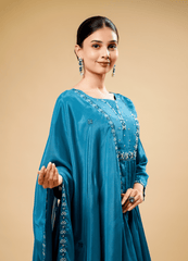 Deep Sea Green Kurta Pant Set with Chiffon Border Dupatta