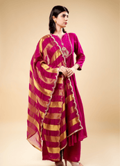 Jardosi Peacock art in cardinal purple palazzo pants with weaving rich dupatta