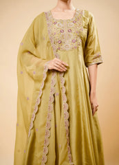 Terrain Green Flared Palazzo Set with Half Circle Border Dupatta