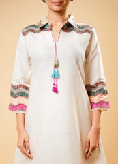 Ivory (Off-White) Kurta Set with Multicolor Wave Print