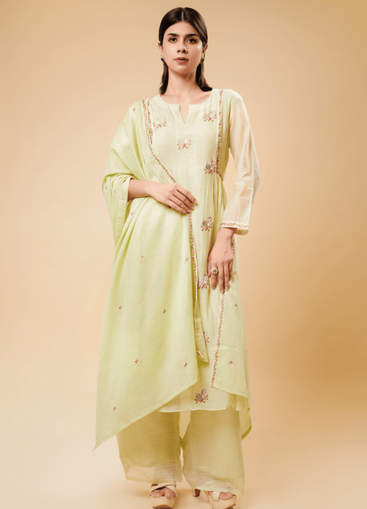 Pistachio Green Swan Embroidered Kurta Set