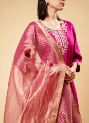 Traditional Shiny Purple Anarkali Set with Leriya Dupatta
