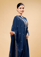 Royal Blue Anarkali Kurta Set with Katdana & Jardosi Work