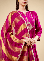 Jardosi Peacock art in cardinal purple palazzo pants with weaving rich dupatta
