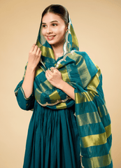 Deep Sea Green Kurta Set with Jardosi Peacock Art & Weaving Dupatta