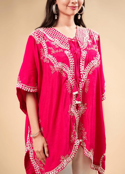 Sindoori Red Kaftan Set with Mirror Work