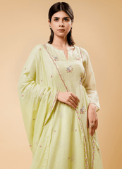 Pistachio Green Swan Embroidered Kurta Set